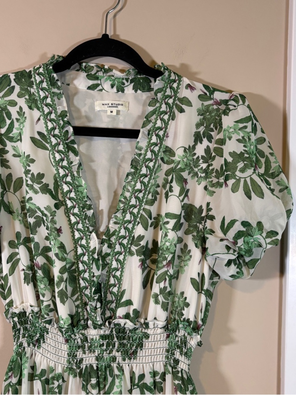 Max Studio White Maxi Dress with Green Floral Print - Picture 2 of 6
